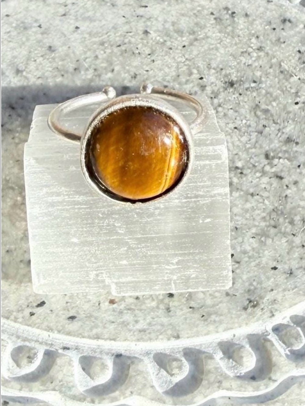 Silver Tiger's Eye Adjustable Ring. Handmade by Wandering Bunny LLC